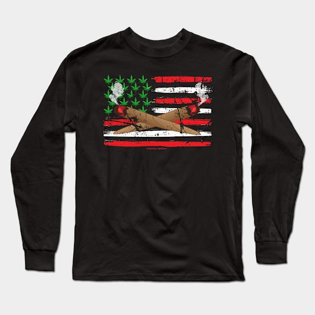 American Flag Blunt Weed Lovers Design Long Sleeve T-Shirt by YouthfulGeezer